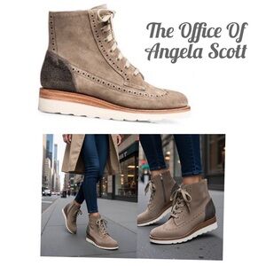 The Office of Angela Scott Mr. Harrison Neutral  Lace Up Suede Boots Size 37.5